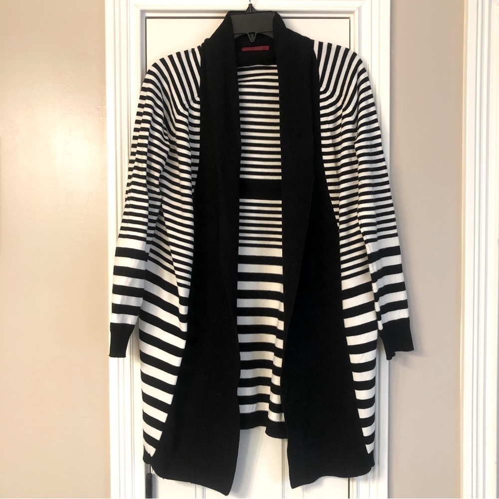 Black and White Striped Cardigan- EUC Sz S